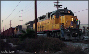 One of the first runs of the Marlboro to be done under RCL operations, they were switching cars at the Weyhauser plant just north of Ball Road as the sun sets.