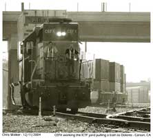 A CEFX engine is seen here working a train out of the ICTF yard.  