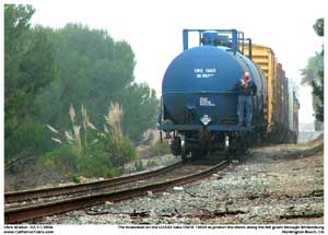 On another day the LOA32 had two empty tank cars from another customer in Garden Grove on the shoving end of the train.