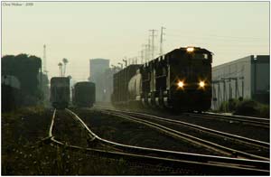 UP 8493 leading 3 other SD70ACe's through La Mirada approaching Valley View with the LOA44 Anaheim Hauler.