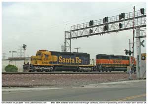 * BNSF 6314 pulling a string of containers through San Pedro Junction just outside of Hobart yard.
